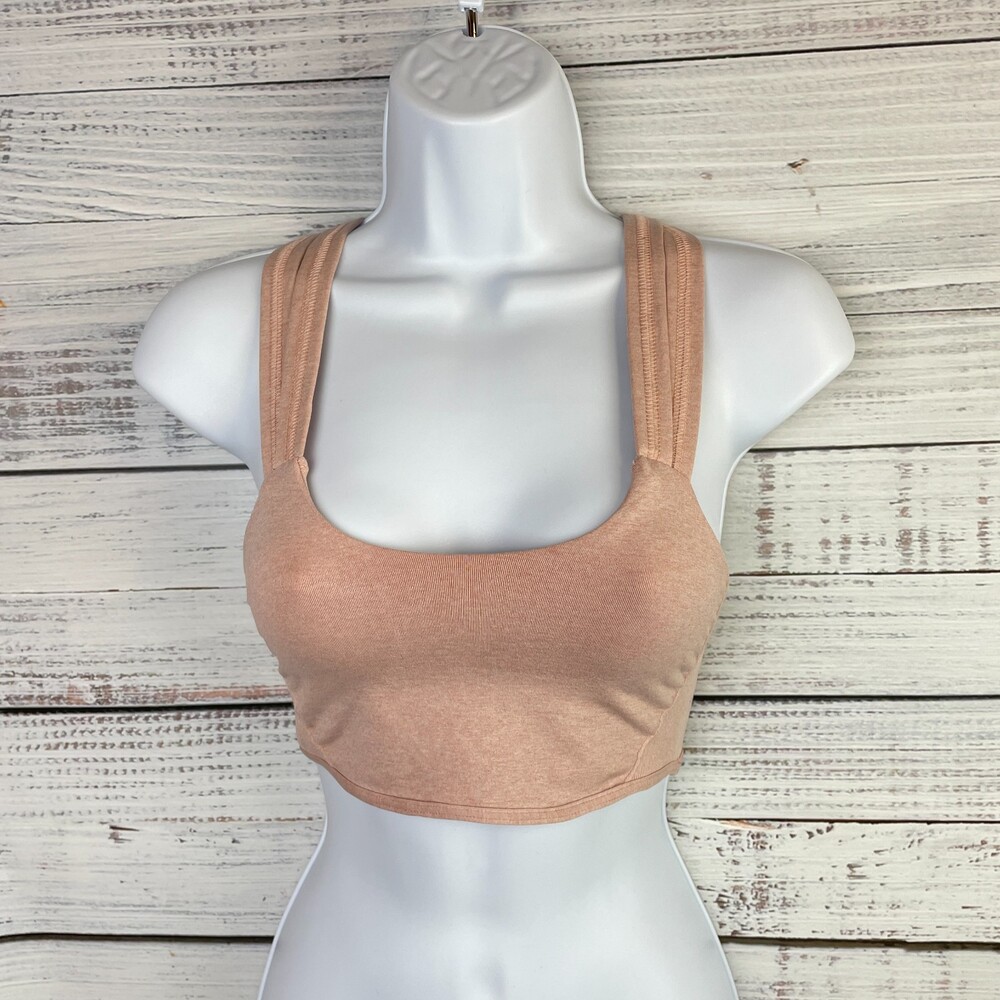 FP Movement Go To Sports Bra Women XS/S Beige Ribbed Racerback Low Impact